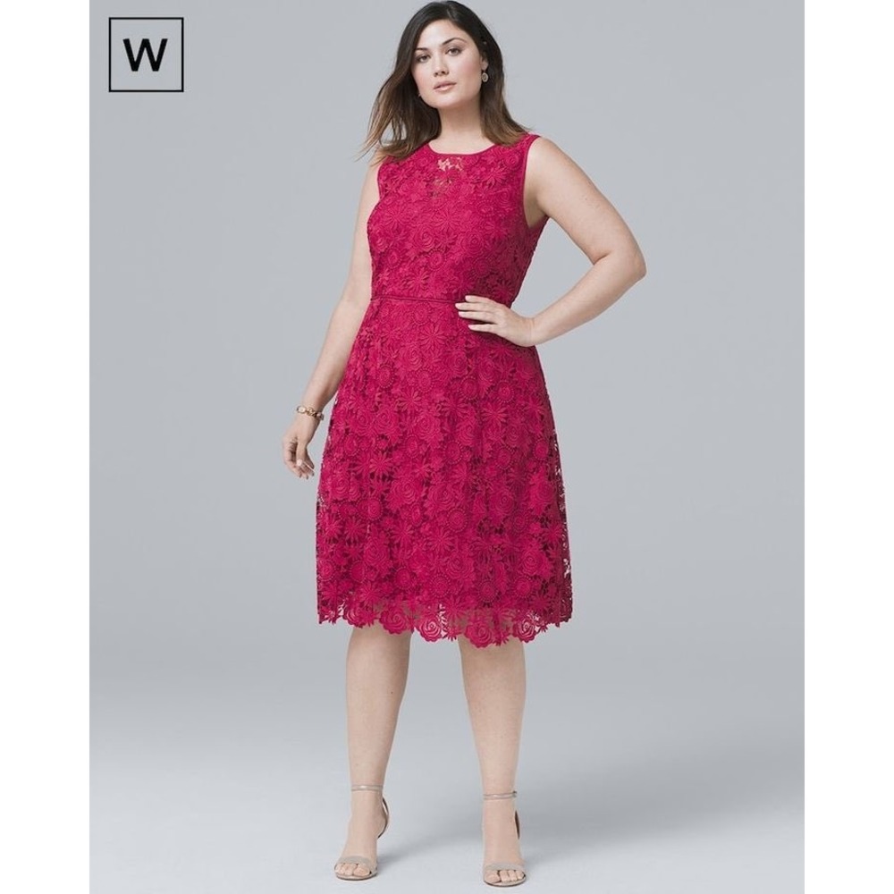 White House Black Market Berry Red Floral Lace Fit & Flare Dress 22W Plus Size